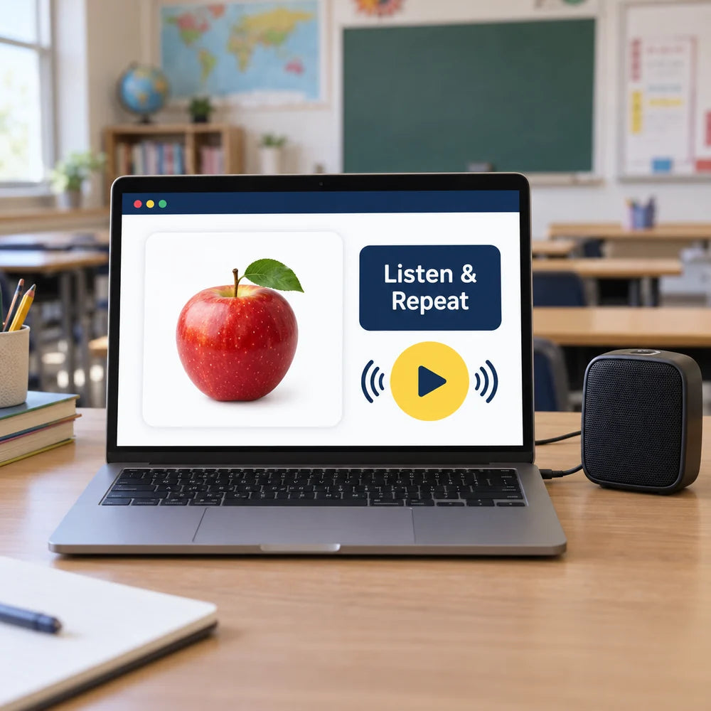 Listen & Repeat — audio for every flashcard and reading